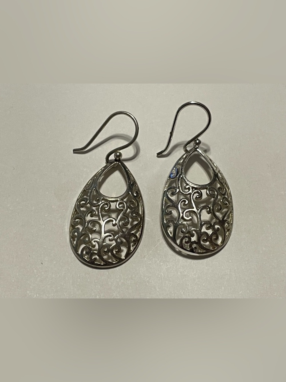 Silver Tone Filigree Pierced Earrings #7583